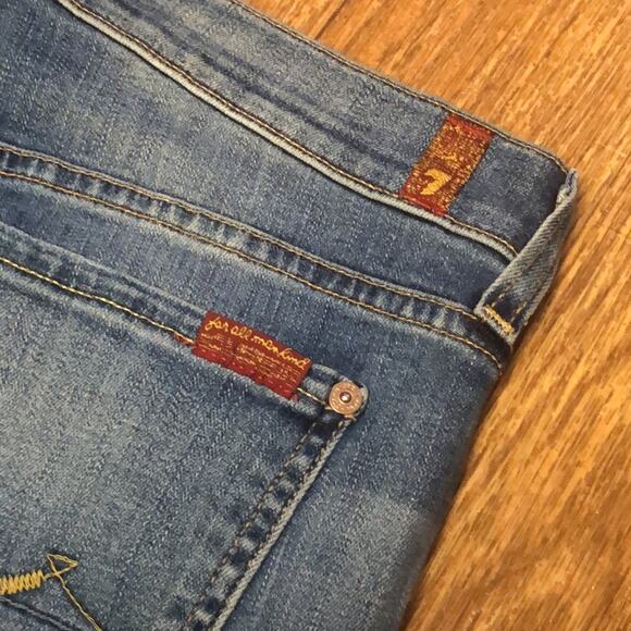 7 For All Mankind Blue Distressed Demin Josefina Boyfriend Skinny Jeans Size 27 - Picture 7 of 12